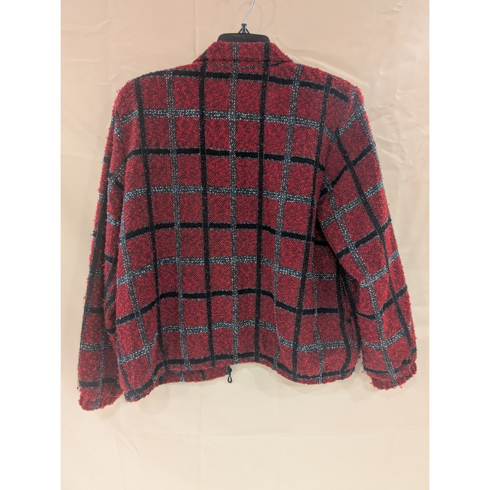 Alfred Dunner Petite Plaid Boucle Jacket Red Black Blazer Coat Size 16P - Picture 4 of 4